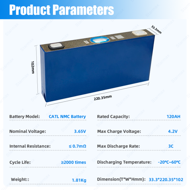 Starmax Grade A  NMC Battery Catl 3.7v 120AH Prismatic Lithium lon Battery Cell for Electric Vehicle Forklift Tricycle,Llithium Ion Battery Manufacturers from China