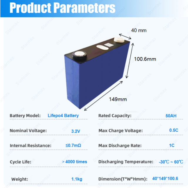 Starmax HITHIUM 50Ah LFP39148100/50Ah  Lithium  Ion Battery 3.2V Lifepo4 Prismatic Cell,Llithium Ion Battery Manufacturers from China