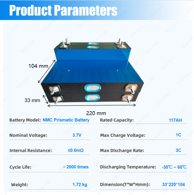 Starmax CATL 3.7V 117Ah NMC Prismatic  Battery,Llithium Ion Battery Manufacturers from China