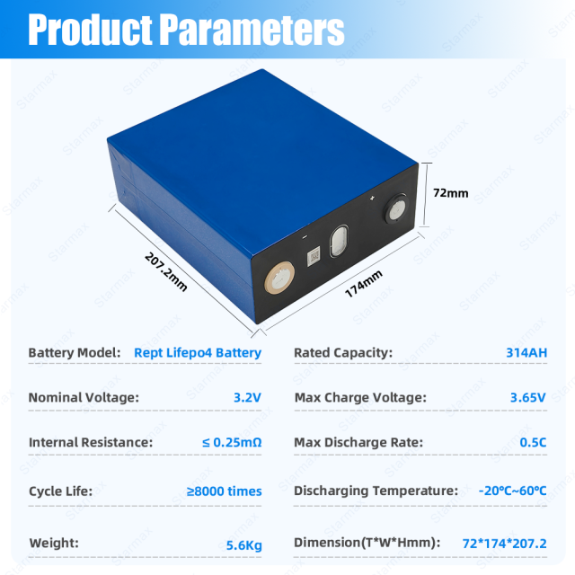 Starmax REPT 314Ah CB75 PC-0B1-72174L4-BE Lithium  Ion Battery 3.2V Lifepo4 Prismatic Cell,Llithium Ion Battery Manufacturers from China