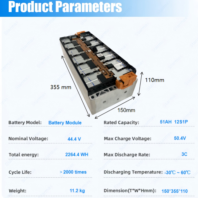 Starmax CATL 44.4V 12S1P 51Ah Nmc Battery Module 3.7V 12Pcs Rechargeable Prismatic Cells Lithium Ion Batteries,Llithium Ion Battery Manufacturers from China