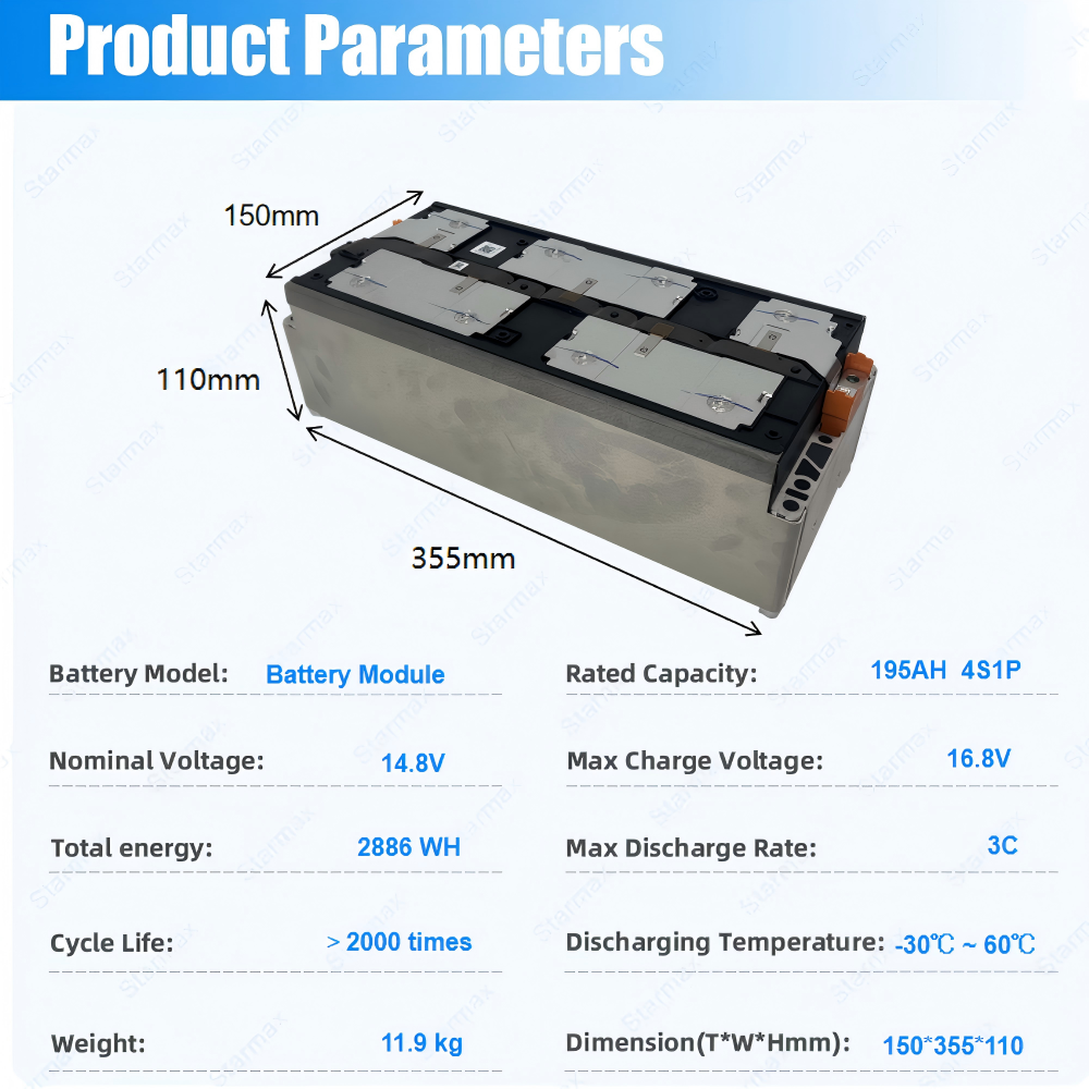 Starmax CATL 14.8V 4S1P 195Ah Nmc Battery Module 3.7V 4Pcs Rechargeable Prismatic Cells Lithium Ion Batteries,Llithium Ion Battery Manufacturers from China
