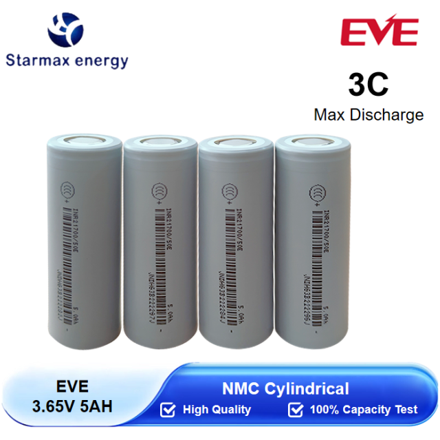 Starmax EVE 3.65V 5Ah ICR21700/50E NMC Cylindrical Battery,Llithium Ion Battery Manufacturers from China