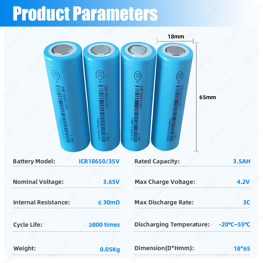 Starmax EVE 3.65V 3.5Ah ICR18650/35V NMC Cylindrical Battery,Llithium Ion Battery Manufacturers from China