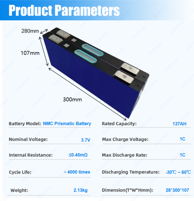 Starmax CALB 3.7V 137Ah   NMC Prismatic  Battery,Llithium Ion Battery Manufacturers from China