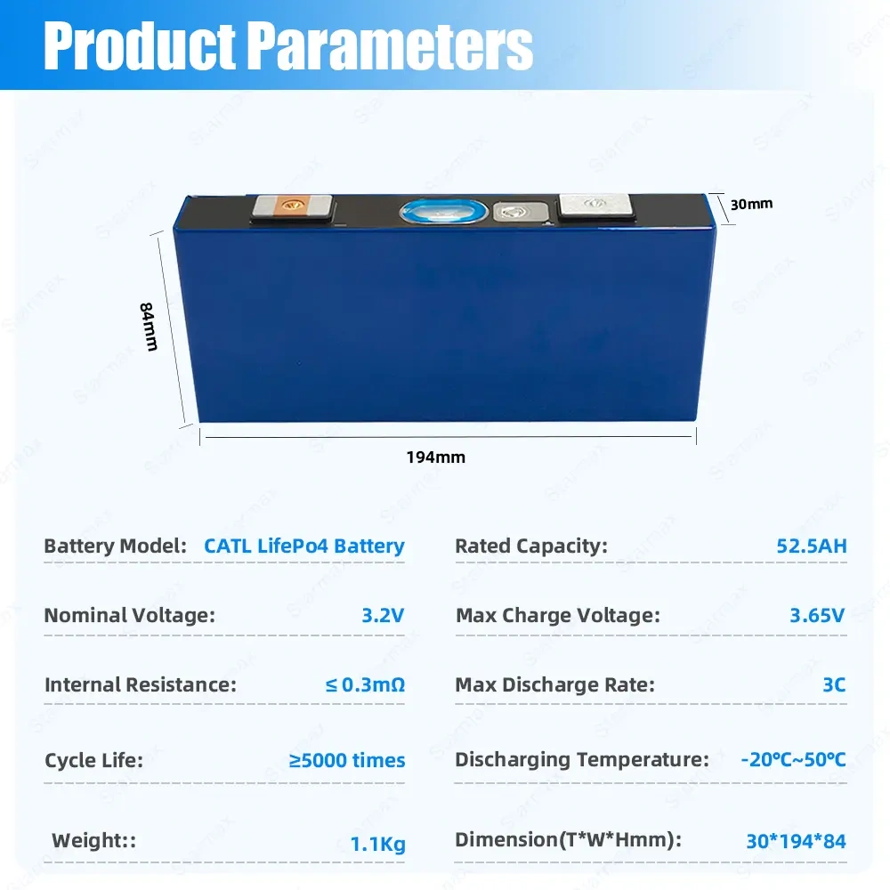 Starmax CATL 52.5Ah  Lithium  Ion Battery 3.2V Lifepo4 Prismatic Cell,Llithium Ion Battery Manufacturers from China