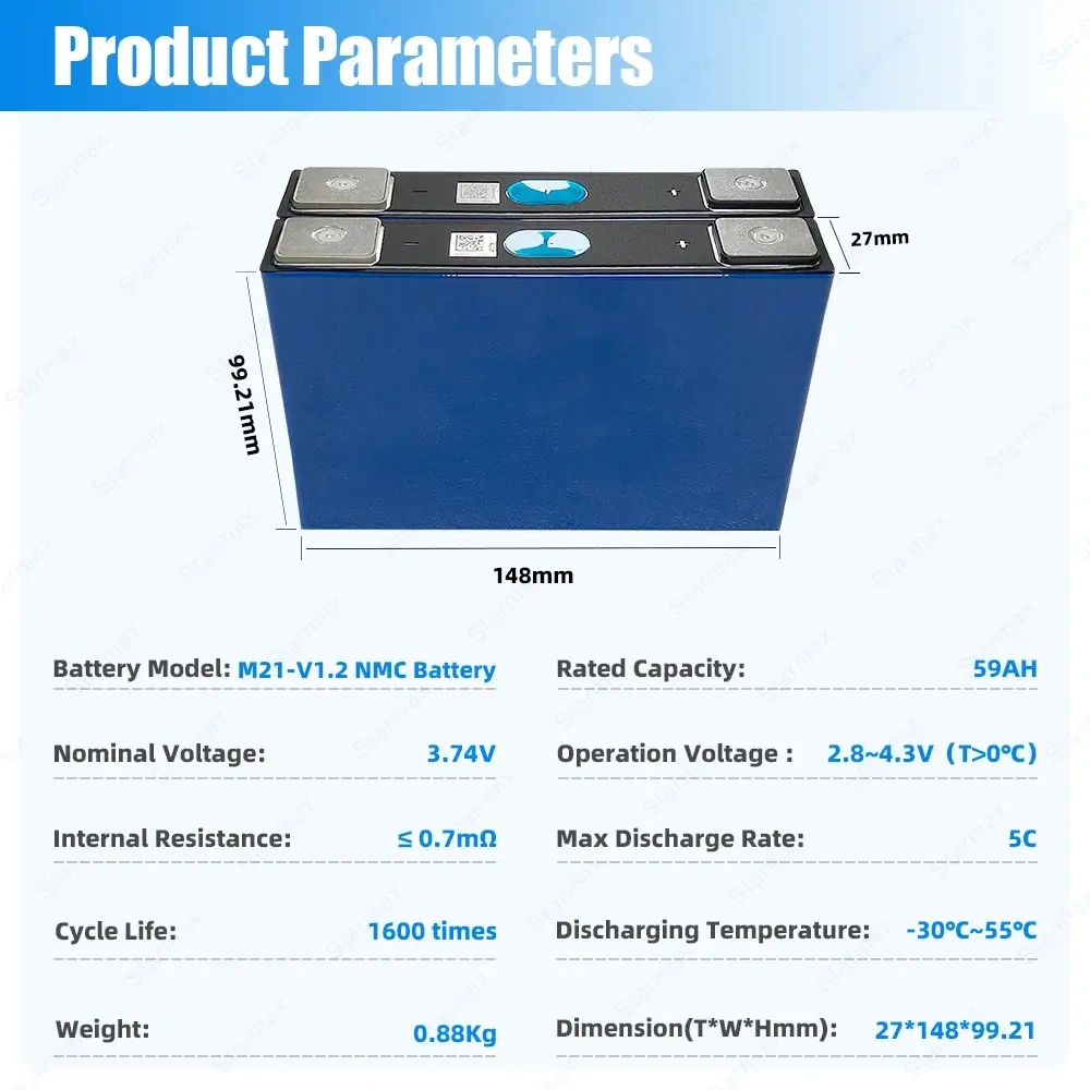 Starmax Customized Studs EVE M21 3.7V 59Ah 58Ah NMC Prismatic Lithium Ion Battery With 3D Bracket EVA Foam For Upgrade Mitsubishi Outlander,Llithium Ion Battery Manufacturers from China