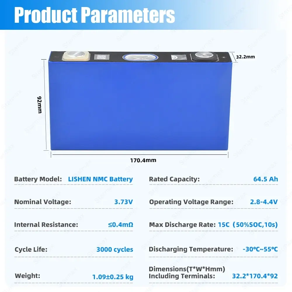 Starmax Best Price 15C Max Discharge Rate LISHEN 3.73V 64.5AH NMC battery for Electric Car,Llithium Ion Battery Manufacturers from China