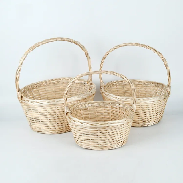 Natural willow storage basket with handles customized gift baskets set of 3 wicker Christmas basket