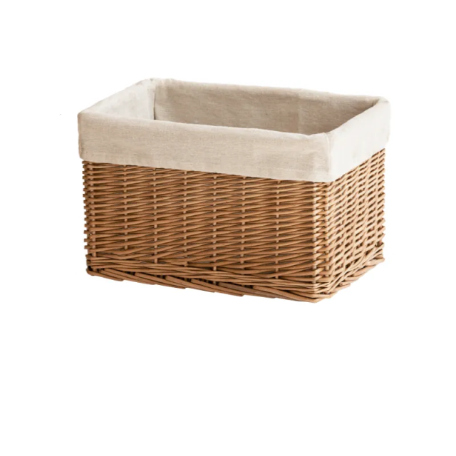 Rectangular wicker storage basket with lining