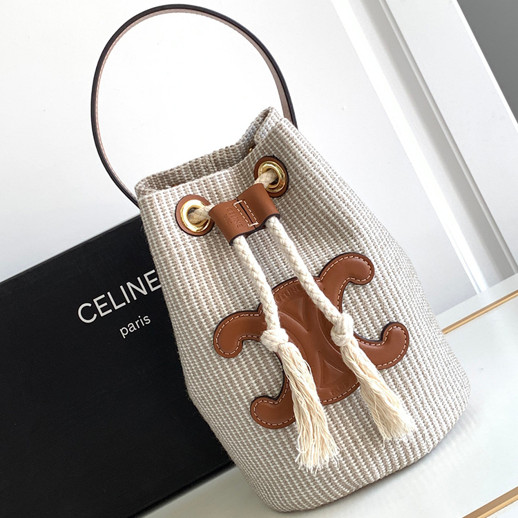 CELINE TEEN striped drawstring bag