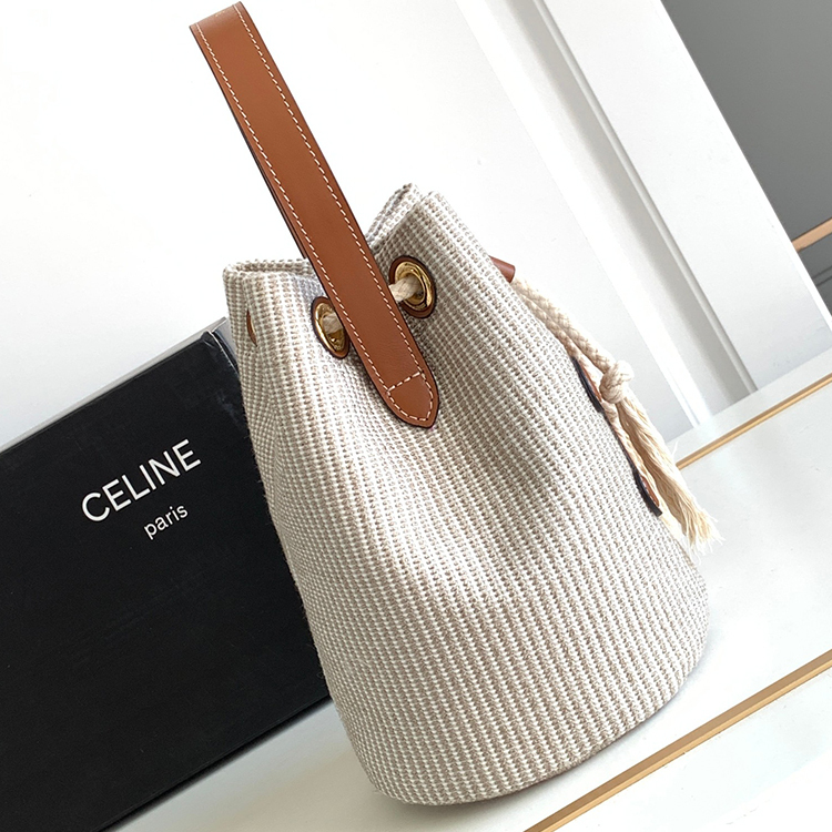 CELINE TEEN striped drawstring bag