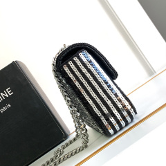 CELINE CLAUDE striped sequin chain shoulder bag