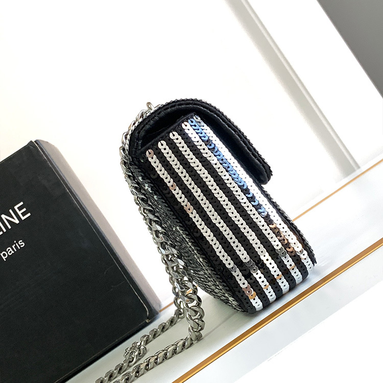 CELINE CLAUDE striped sequin chain shoulder bag