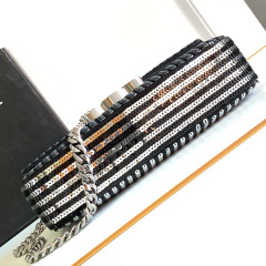 CELINE CLAUDE striped sequin chain shoulder bag