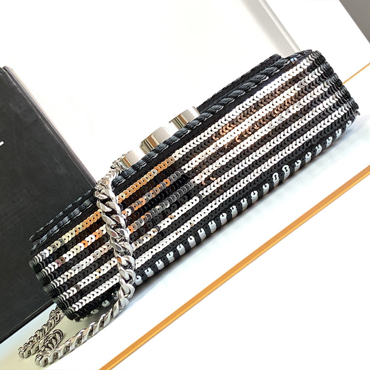 CELINE CLAUDE striped sequin chain shoulder bag