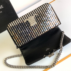 CELINE CLAUDE striped sequin chain shoulder bag