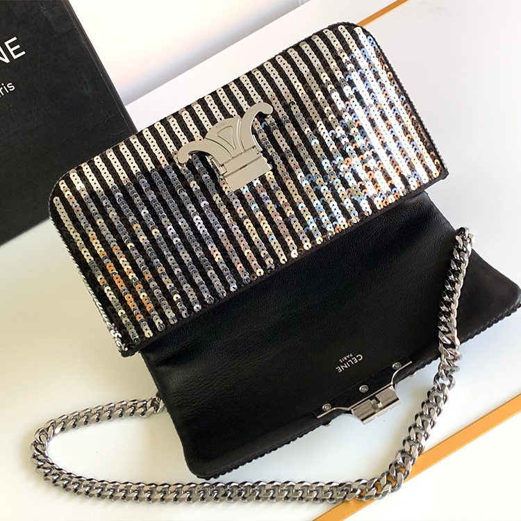 CELINE CLAUDE striped sequin chain shoulder bag