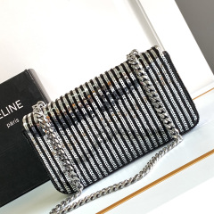 CELINE CLAUDE striped sequin chain shoulder bag