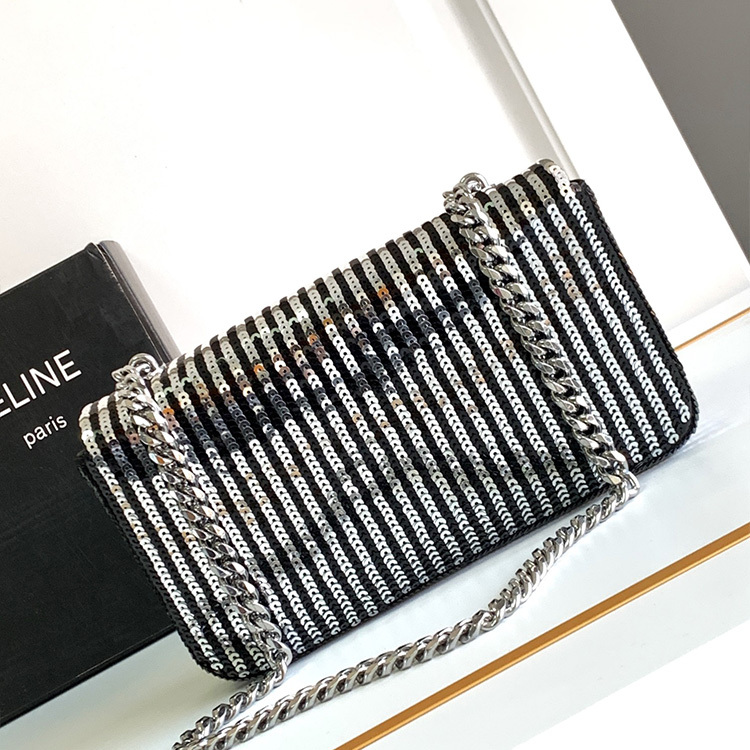 CELINE CLAUDE striped sequin chain shoulder bag