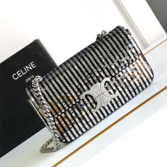 CELINE CLAUDE striped sequin chain shoulder bag