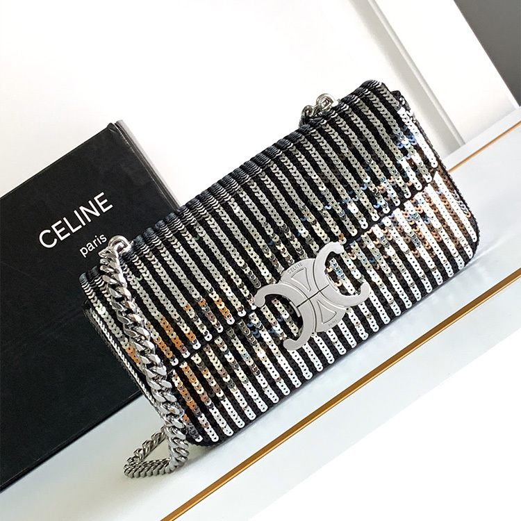 CELINE CLAUDE striped sequin chain shoulder bag