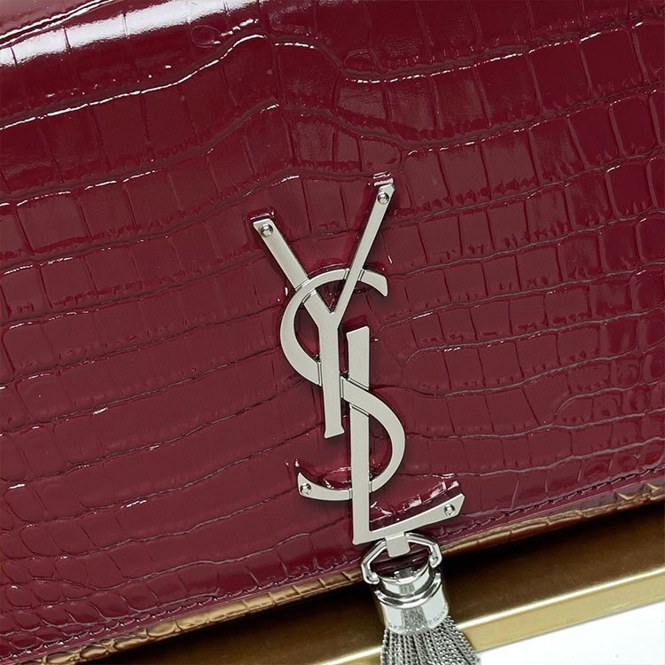 YSL KATE MEDIUM TASSEL IN CROCODILE-EMBOSSED LEATHER