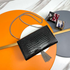 YSL KATE MEDIUM TASSEL IN CROCODILE-EMBOSSED LEATHER