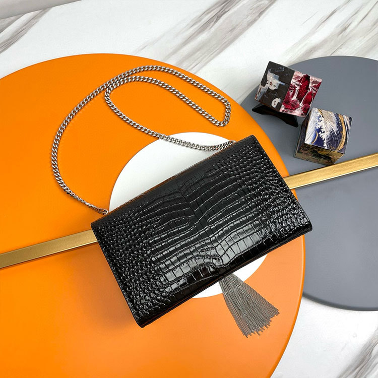 YSL KATE MEDIUM TASSEL IN CROCODILE-EMBOSSED LEATHER
