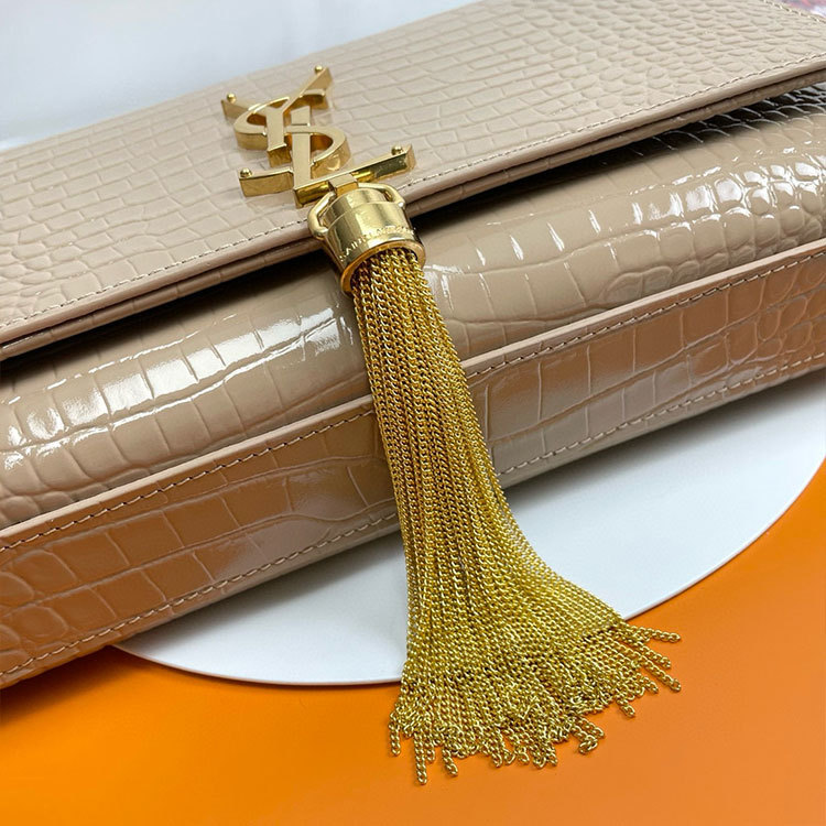 YSL KATE MEDIUM TASSEL IN CROCODILE-EMBOSSED LEATHER
