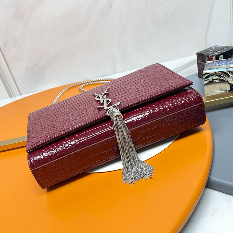 YSL KATE MEDIUM TASSEL IN CROCODILE-EMBOSSED LEATHER