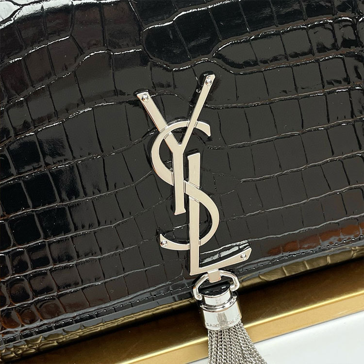 YSL KATE MEDIUM TASSEL IN CROCODILE-EMBOSSED LEATHER