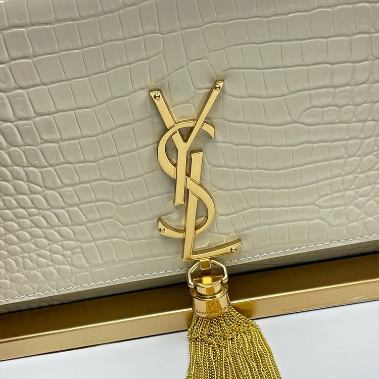 YSL KATE MEDIUM TASSEL IN CROCODILE-EMBOSSED LEATHER
