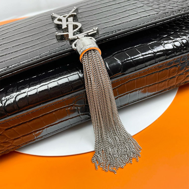 YSL KATE MEDIUM TASSEL IN CROCODILE-EMBOSSED LEATHER