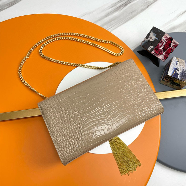 YSL KATE MEDIUM TASSEL IN CROCODILE-EMBOSSED LEATHER