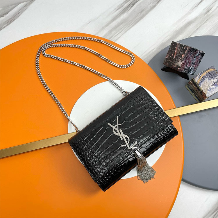 YSL KATE SMALL TASSEL IN CROCODILE-EMBOSSED LEATHER