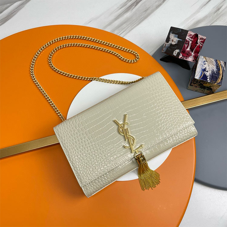 YSL KATE MEDIUM TASSEL IN CROCODILE-EMBOSSED LEATHER