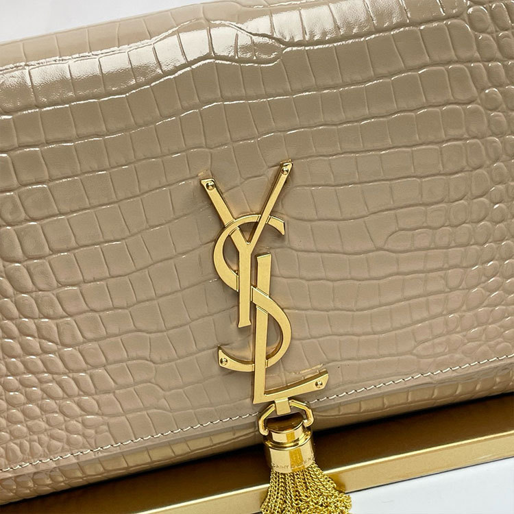YSL KATE MEDIUM TASSEL IN CROCODILE-EMBOSSED LEATHER