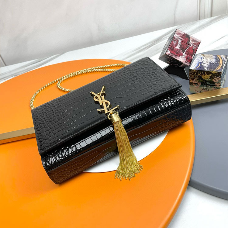 YSL KATE MEDIUM TASSEL IN CROCODILE-EMBOSSED LEATHER