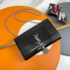 YSL KATE MEDIUM TASSEL IN CROCODILE-EMBOSSED LEATHER