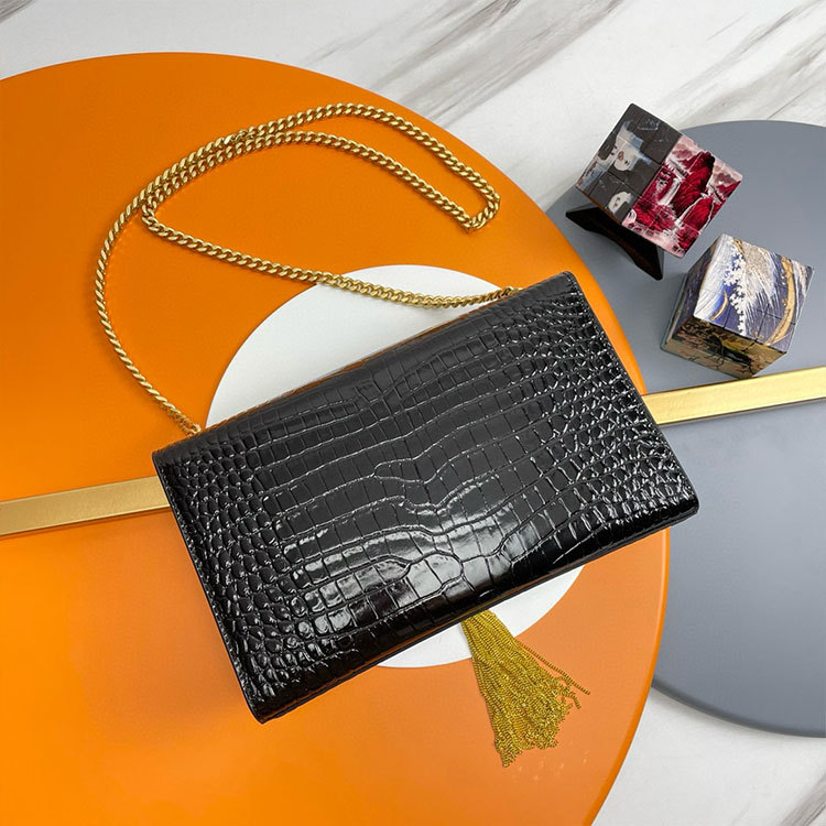 YSL KATE MEDIUM TASSEL IN CROCODILE-EMBOSSED LEATHER