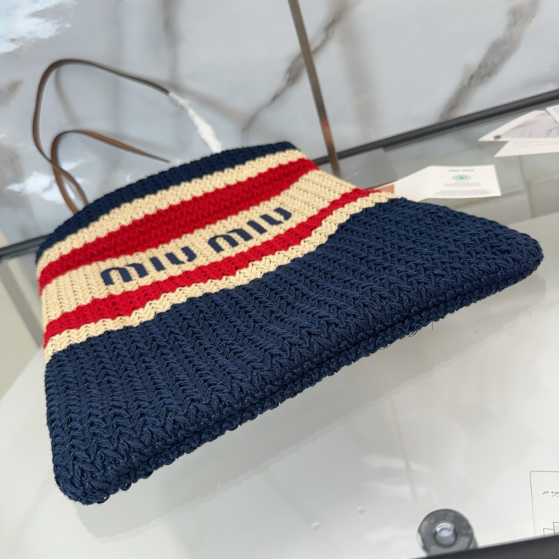 MIU MIU Raffia-effect Woven Tote Bag