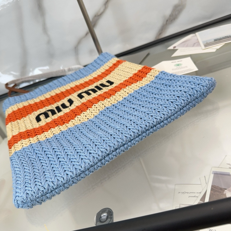 MIU MIU Raffia-effect Woven Tote Bag