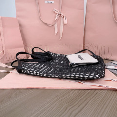 MIU MIU IVY Raffia-effect and Linen Bag