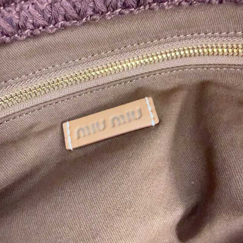 MIU MIU Raffia-effect Woven Tote Bag