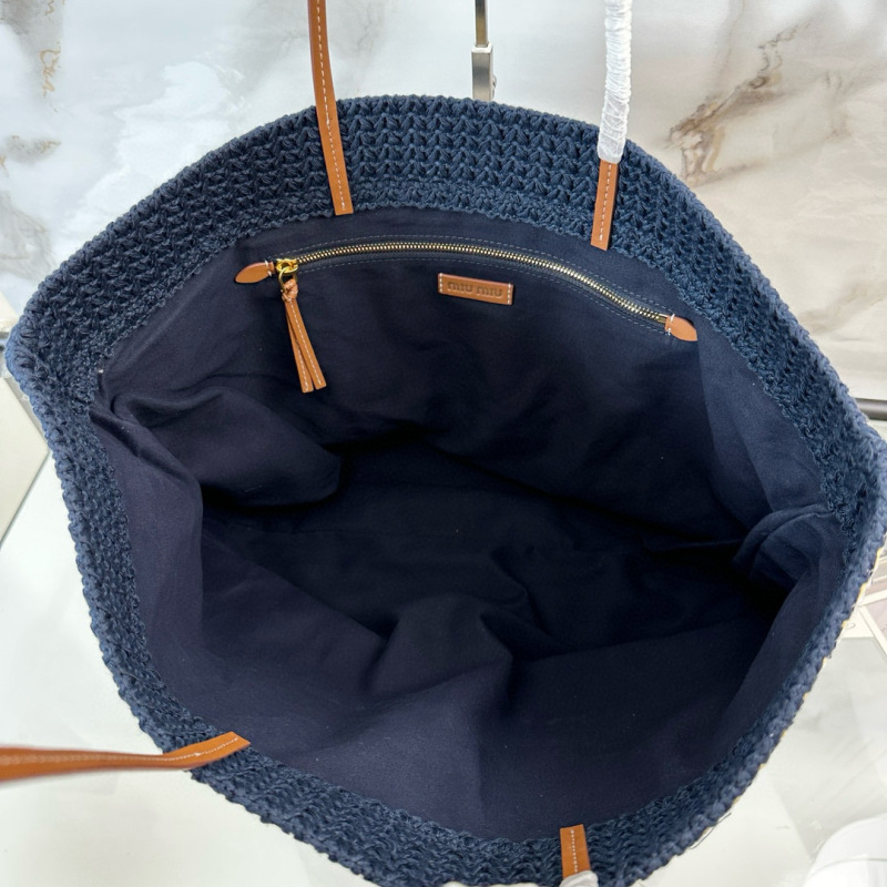 MIU MIU Raffia-effect Woven Tote Bag