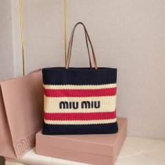 MIU MIU Raffia-effect Woven Tote Bag