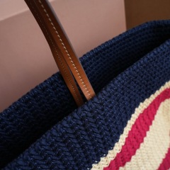 MIU MIU Raffia-effect Woven Tote Bag