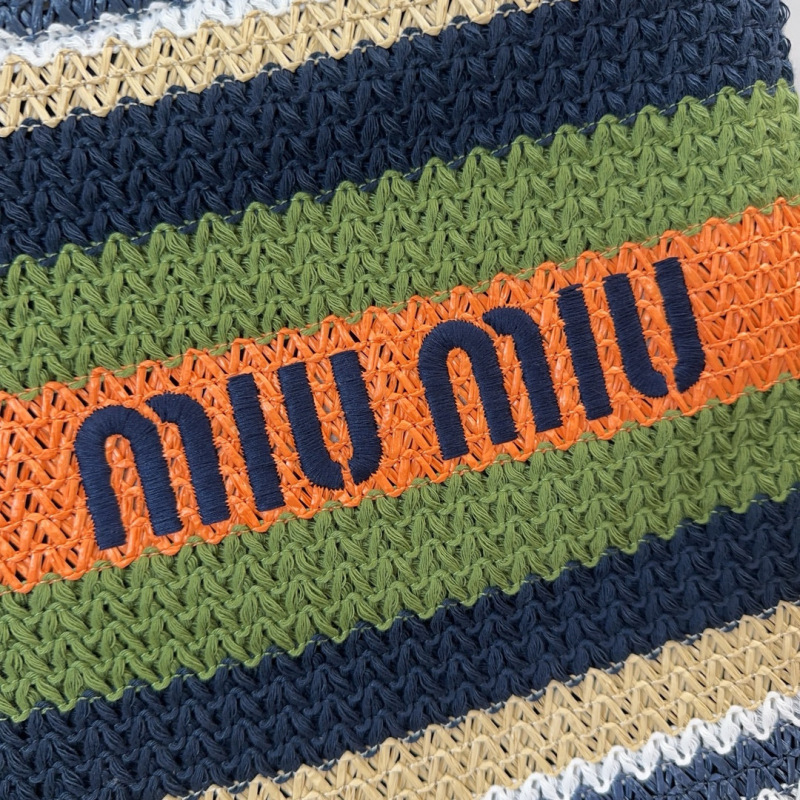 MIU MIU Raffia-effect Woven Tote Bag