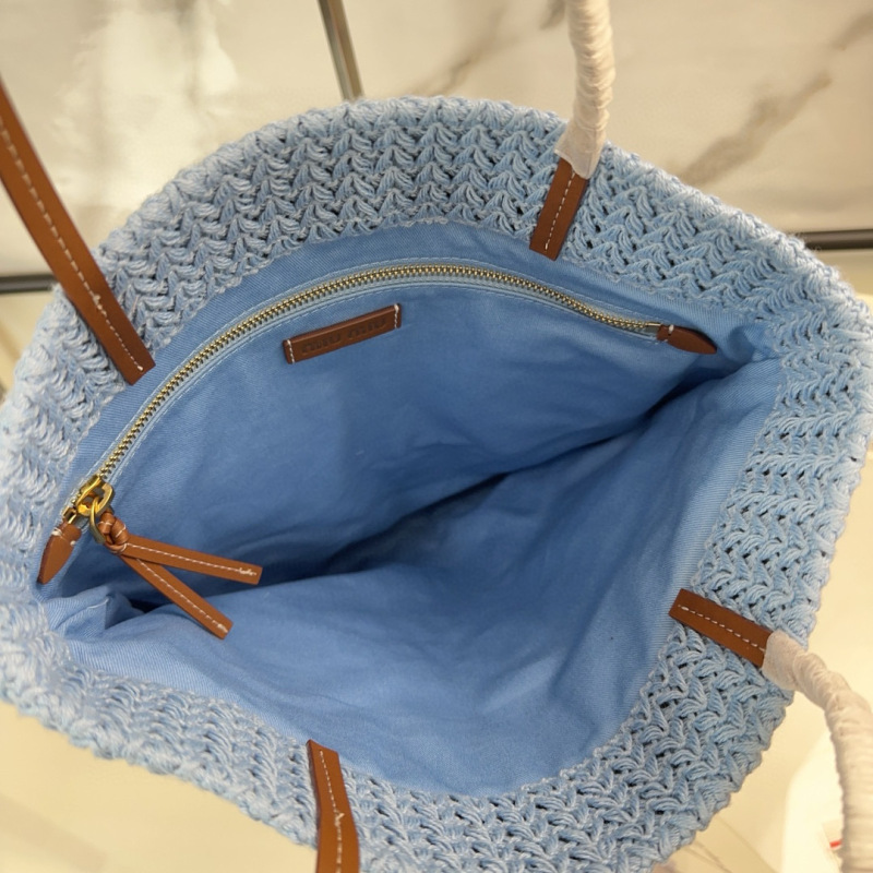 MIU MIU Raffia-effect Woven Tote Bag